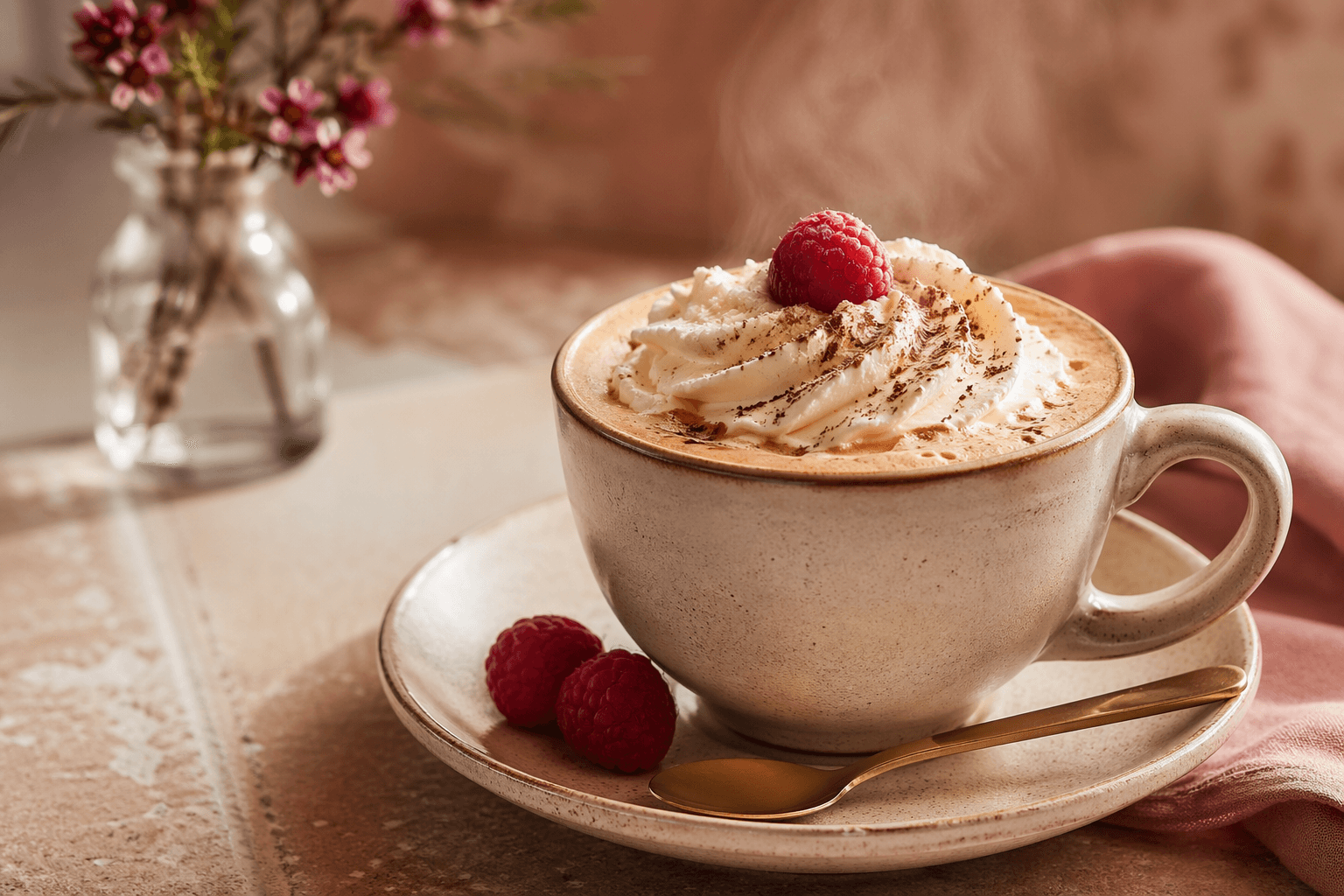 Mesa con cafe y postre